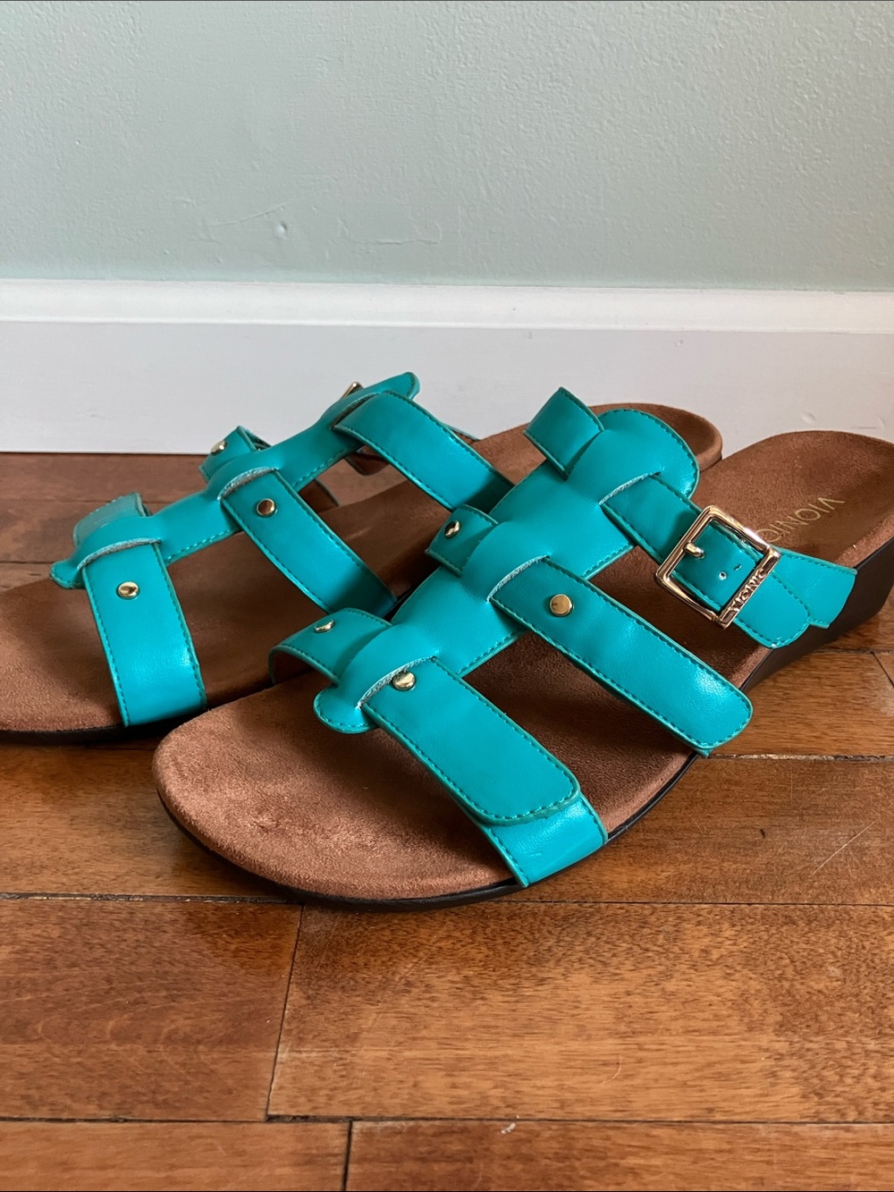 Vionic Park Radia 381 Womens Size 12 Turquoise Strappy Wedge Sandals